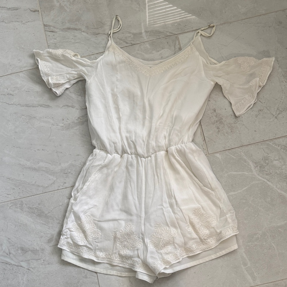 White Lace Trim Romper